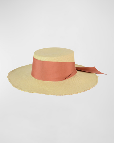 Sensi Studio Frayed Cordovan Hat With Maxi Bow In Natural Rust