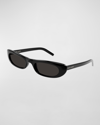 Saint Laurent Slim Oval Acetate Sunglasses In Black