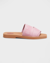 Chloé Woody Flat Logo Ribbon Slide Sandals In Creamy Lilac