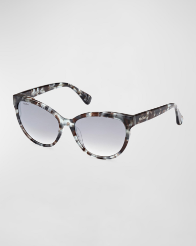 Max Mara Patterned Round Acetate Sunglasses In Shiny Sage Havana
