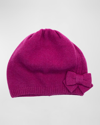 Portolano Jersey Knit Bow Slouch Cashmere Beanie In Plumberry