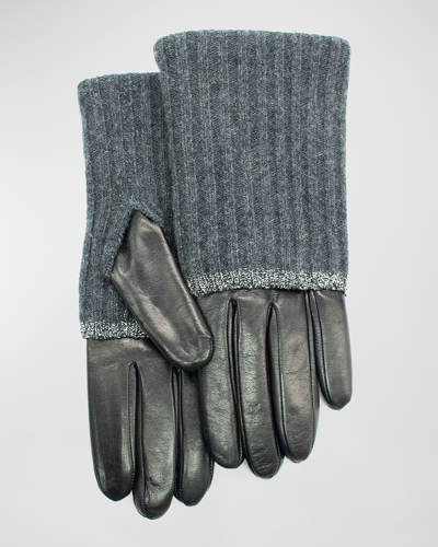 Portolano Nappa Leather & Ribbed Two-tone Cashmere Gloves In Black