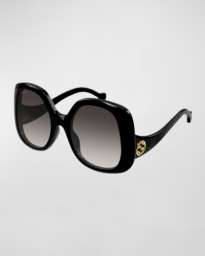 Gucci Gg Oversized Round Injection Plastic Sunglasses In Black