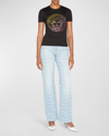 Versace Rainbow Strass Medusa Logo T-shirt In Black