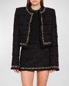 Versace Wool Blend Lurex Tweed Check Crop Jacket In Black