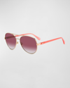 Kate Spade Averie Stainless Steel & Acetate Aviator Sunglasses In Rose Gold