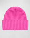 Portolano Ribbed Slouch Cuff Cashmere Beanie In Dayglo Pink