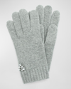 Portolano Crystal-embellished Jersey Knit Cashmere Fingerless Gloves In Light Grey Crysta
