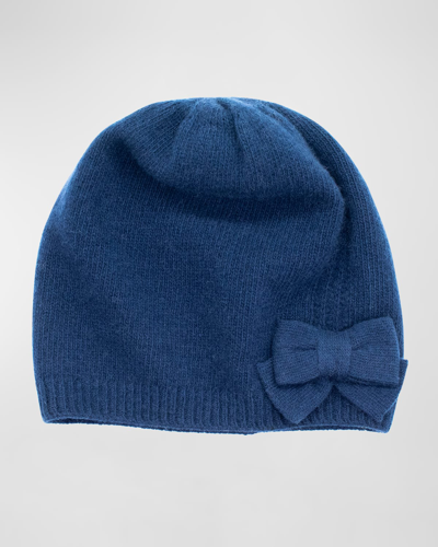 Portolano Jersey Knit Bow Slouch Cashmere Beanie In Navy