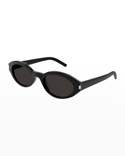 Saint Laurent Engraved Logo Round Acetate Sunglasses In Black