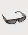 Dolce & Gabbana Interlocking Dg Logo Rectangle Acetate Sunglasses In Grey Flash