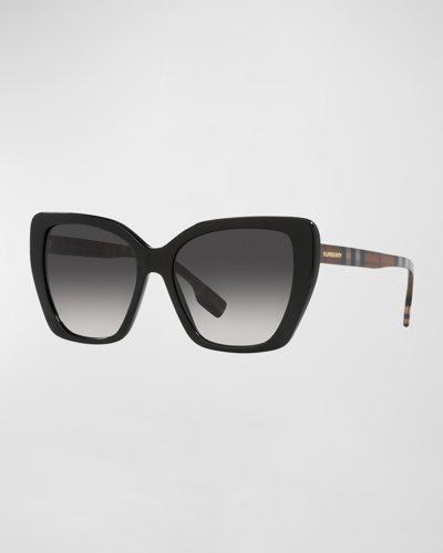 Burberry Check-print Acetate Cat-eye Sunglasses In Dark Havana