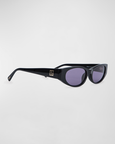 By Far Rodeo Round Acetate Sunglasses In Solid Black
