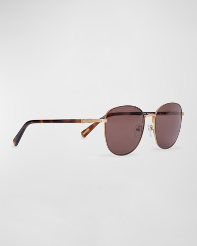 By Far Gibson Matt Round Metal Sunglasses In Matt Gold Sequoia