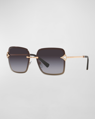 Bvlgari Oversized Embellished Square Metal Sunglasses In Pink Gold