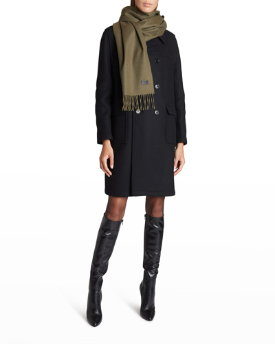 Saint Laurent Fringe Cashmere Scarf In Loden