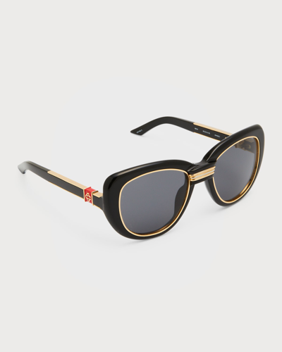 Casablanca Golden Rim Acetate & Nylon Cat-eye Sunglasses In Black Yellow Gold