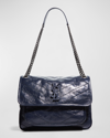 Saint Laurent Niki Medium Crinkled Calf Flap-top Shoulder Bag In Dark Blue