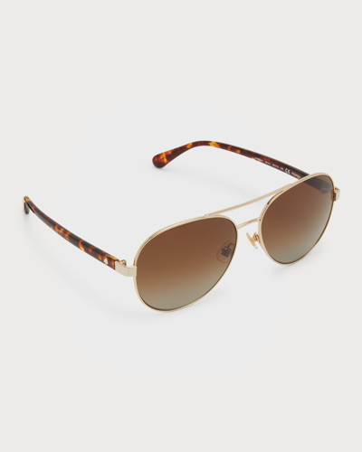 Kate Spade Averie Stainless Steel & Acetate Aviator Sunglasses In Gold/brown Polarized Gradient