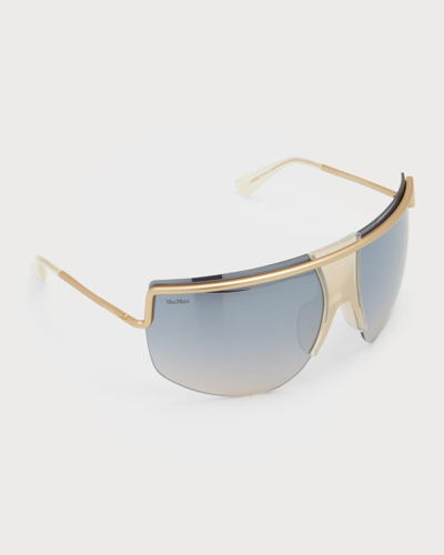 Max Mara Sophie 70mm Mirror Shield Sunglasses In Gold Smoke