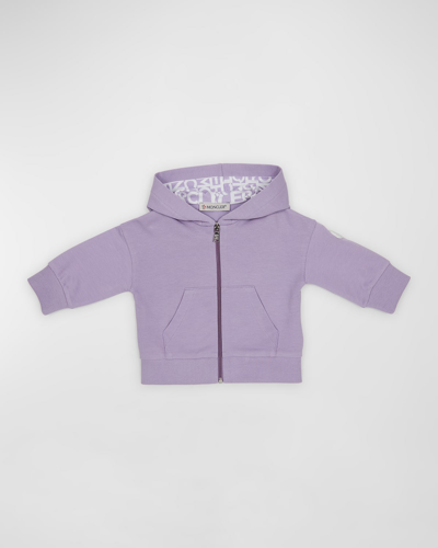 Moncler Kids' Girl's Logo-print Lining Hoodie In Purple