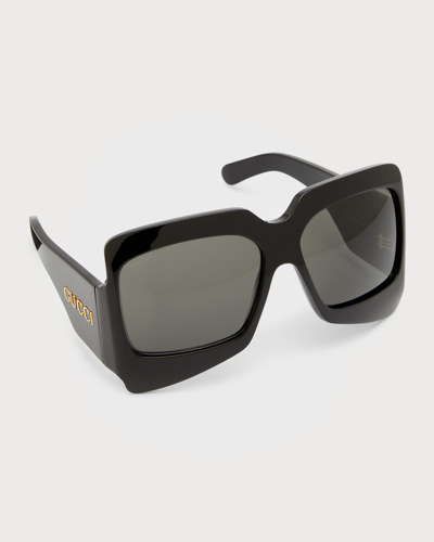 Gucci Fashion Show 65mm Rectangular Acetate Sunglasses In Black