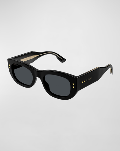 Gucci Embellished Rectangle Acetate Sunglasses In Black