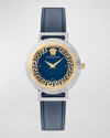 Versace Women's La Grecca & Medusa Two-tone Stainless Steel & Leather Strap Watch In Pnul