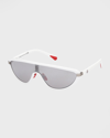 Moncler Vitesse Two-tone Acetate Shield Sunglasses In White/gray Solid