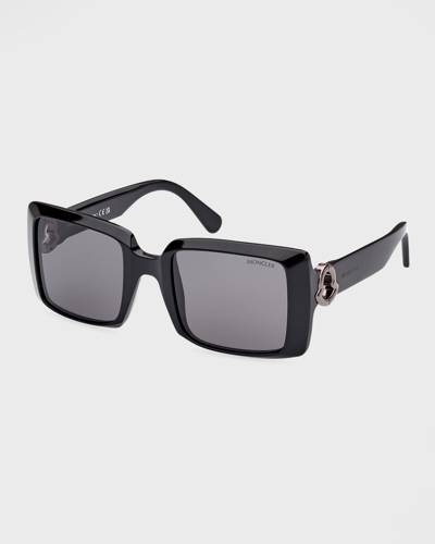 Moncler Promenade Square Acetate Sunglasses In Black/ Gunmetal/ Smoke