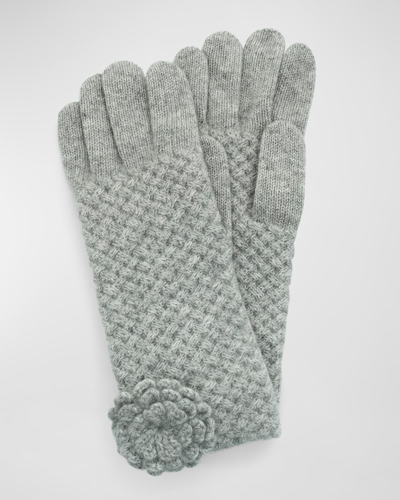 Portolano Basketweave Rosette Cashmere Gloves In Light Grey