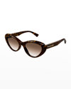 Gucci Star Logo Acetate Cat-eye Sunglasses In Havana