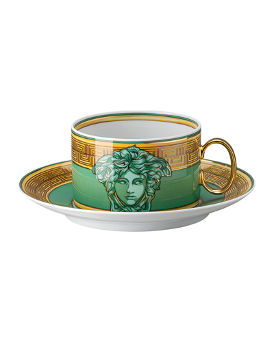 Versace Medusa Amplified Green Coin Tea Cup & Saucer