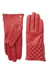 Bruno Magli Diamond Quilt Cashmere Lined Leather Gloves In Red