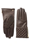 Bruno Magli Diamond Quilt Cashmere Lined Leather Gloves In Brown