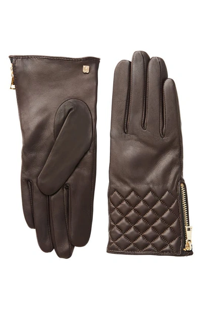 Bruno Magli Diamond Quilt Cashmere Lined Leather Gloves In Brown