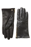Bruno Magli Snakeskin Embossed Leather Cashmere Lined Gloves In Black