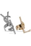 SAINT LAURENT Set of two gold and gunmetal-tone crystal rings