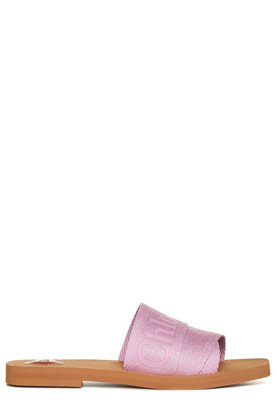 Chloé Woody Logo-print Canvas Sandals In Purple