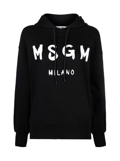 Msgm Logo-print Drawstring Hoodie In Black