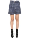 Balmain Cotton Blend Tweed Denim Mini Shorts In Blue