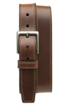 Frye 38mm Stitched Edge Leather Belt In Tan/ Antique Nickel