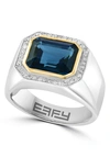 Effy Sterling Silver Diamond Halo London Blue Topaz Ring In Blue