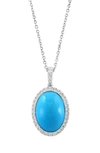 Effy 14k White Gold Diamond Turquoise Pendant Necklace In Blue