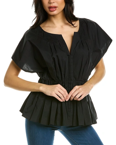 Rebecca Taylor Smocked Front Blouse In Black