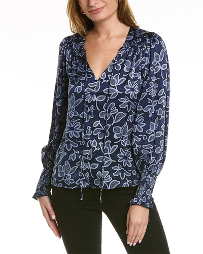 Rebecca Taylor Vera Fleur Tie-front Blouse In Blue