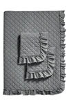 Melange Home Diamond Stitched Ruffle Quilt & Shams Set In Dark Grey