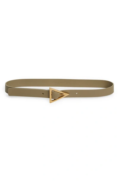 Bottega Veneta Triangle Buckle Leather Belt In Taupe-gold