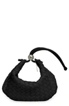 Bottega Veneta Medium Half Moon Woven Top Handle Bag In Black