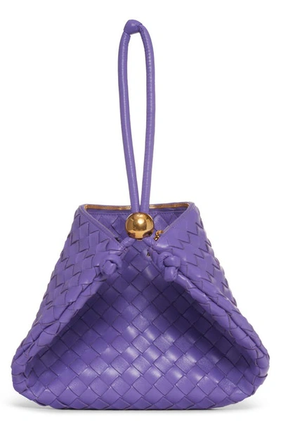 Bottega Veneta Medium Half Moon Woven Top Handle Bag In Purple-gold